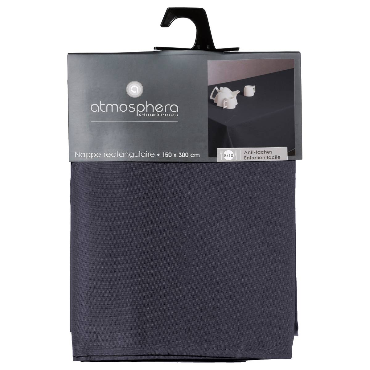 Nappe rectangulaire anti-tâche LALLIE gris fumé, ATMOSPHERA