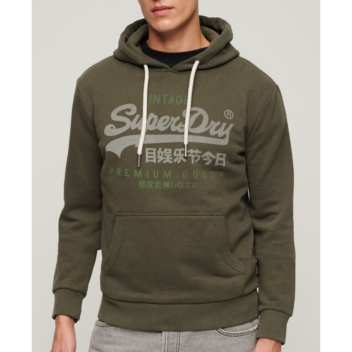 Sweat à capuche classique Vintage Logo Heritage kaki chiné, SUPERDRY
