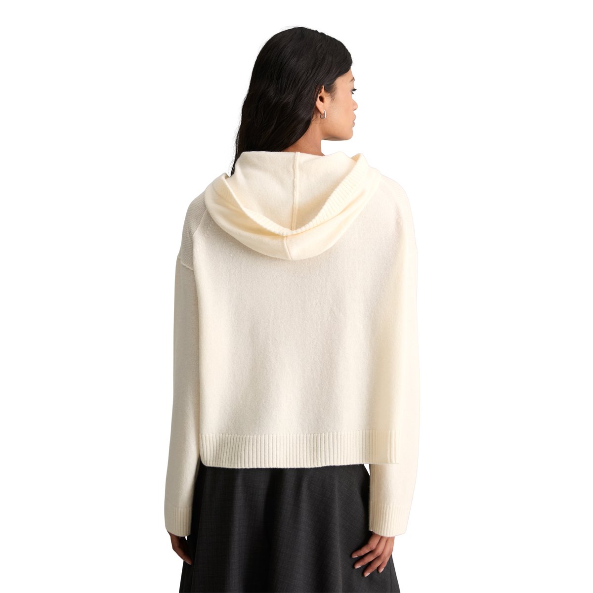 Sweat à capuche oversize en maille mérinos au toucher doux blanc, MARC O’POLO DENIM