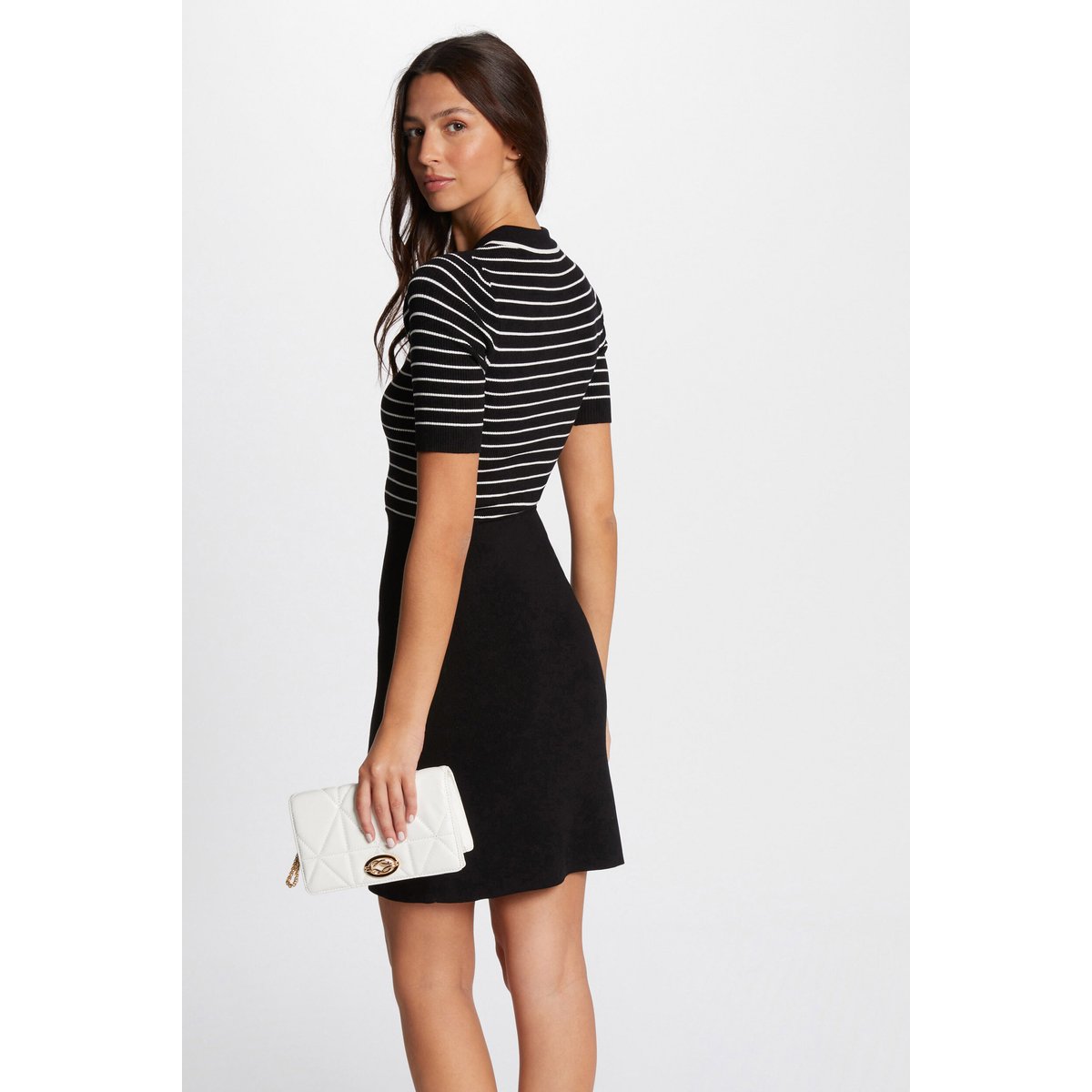 Robe tricot courte rayée noir, MORGAN