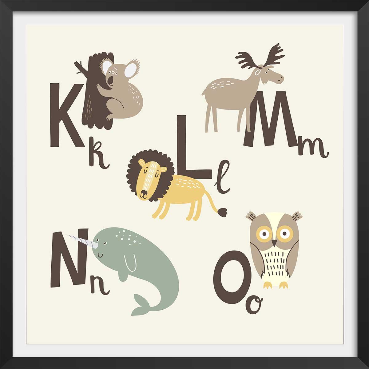 Affiche enfant klmno affiche + cadre en bois - noir, HEXOA