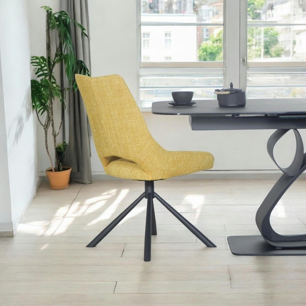 Chaise pivotante moderne en tissu (lot de 2) LIGURIE moutarde, PIER IMPORT