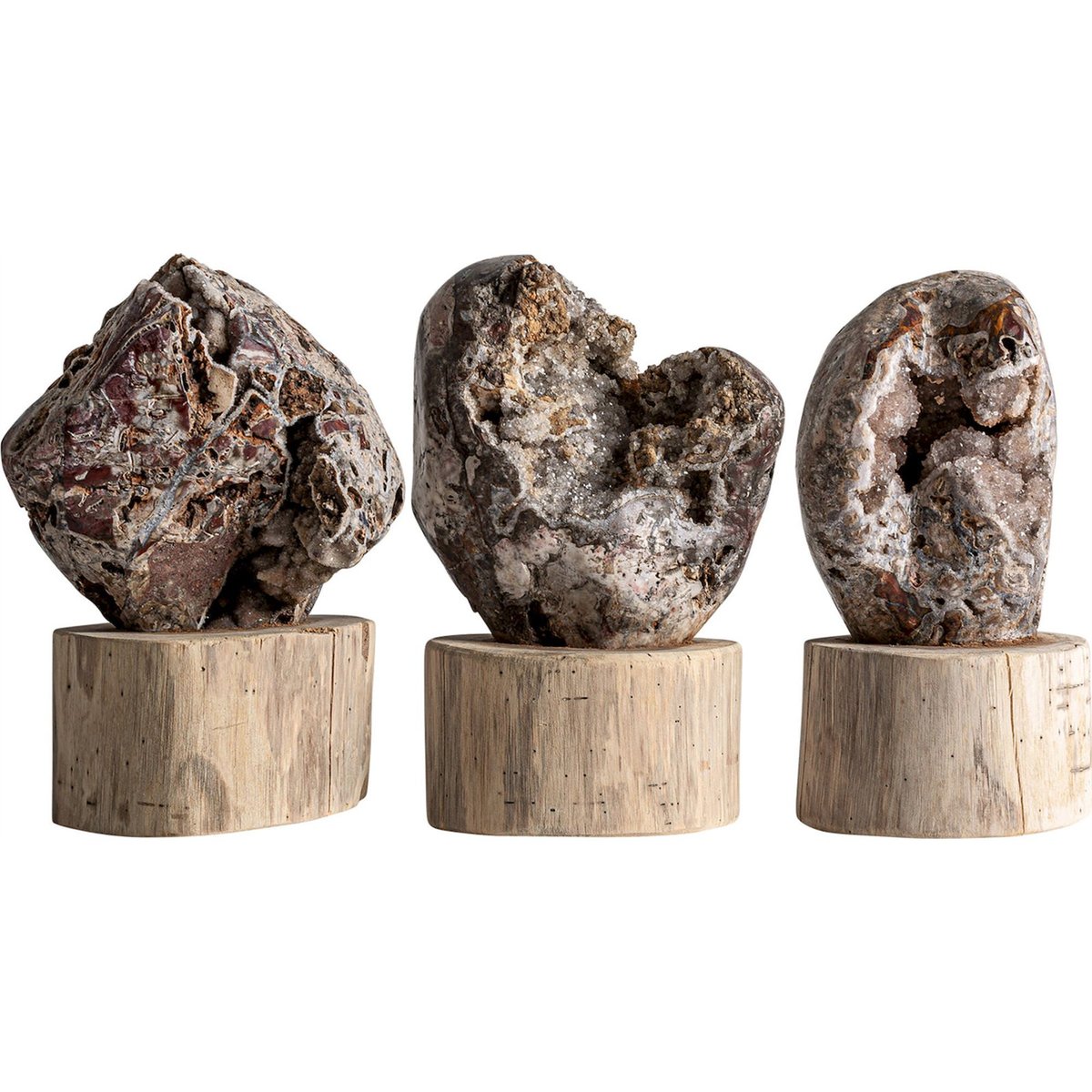 Figurine décorative en quartz et teck gris foncé et bois clair, RECOLLECTION