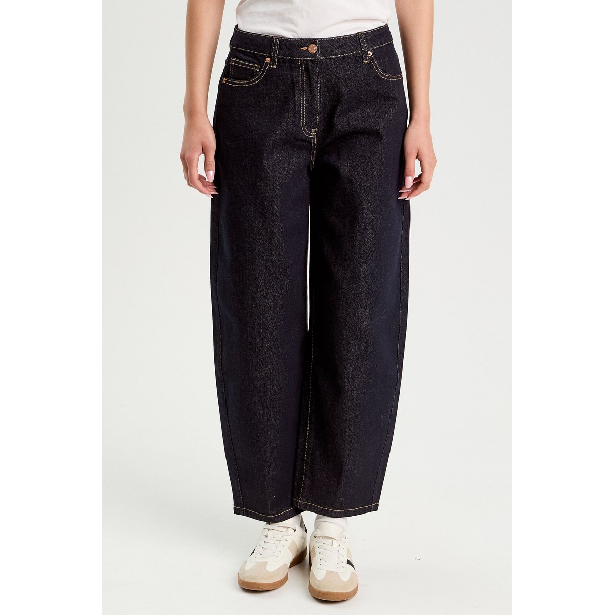 Jean barrel cropped taille standard denim brut, CACHE CACHE