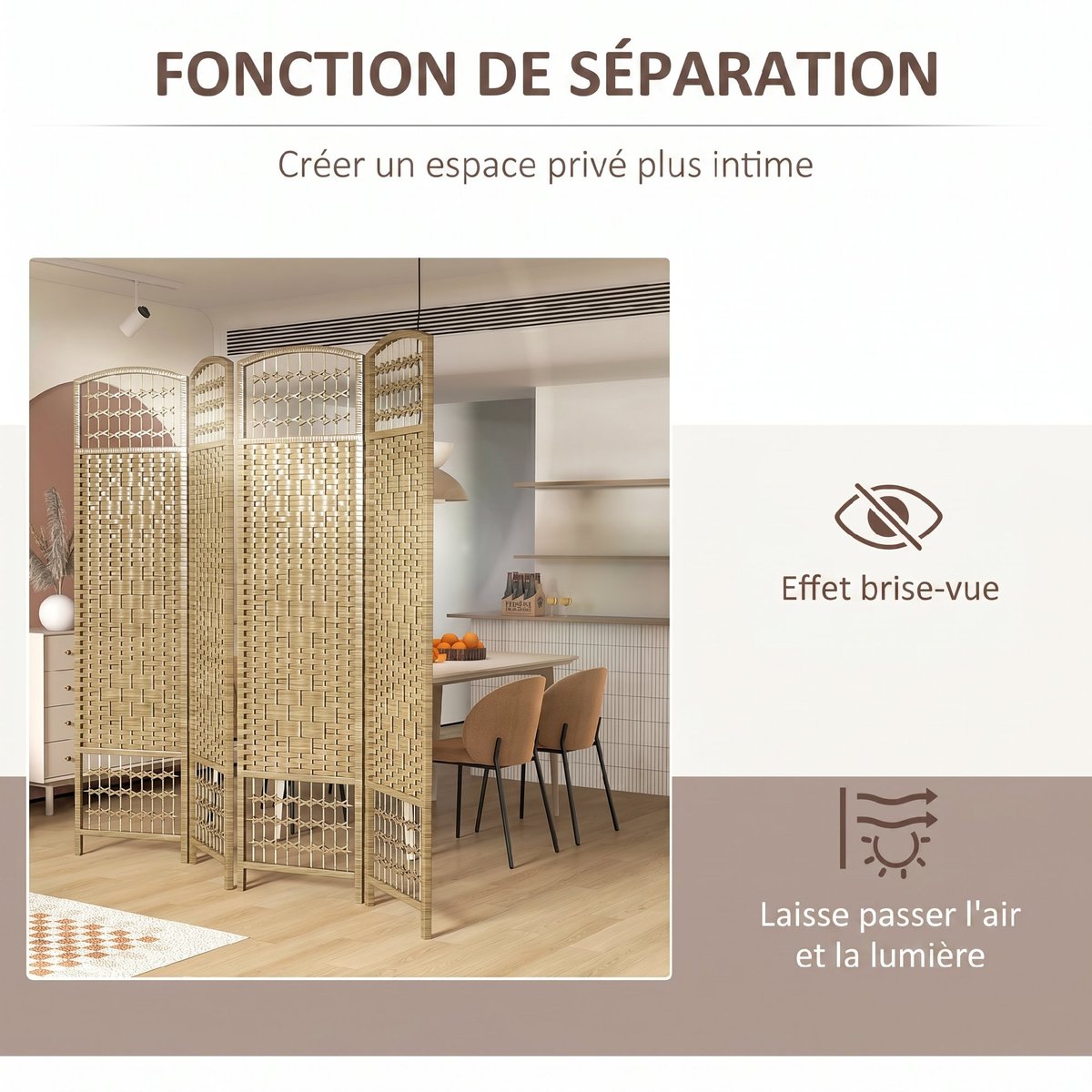 Cloison de séparation Bois Bois naturel bois naturel, HOMCOM