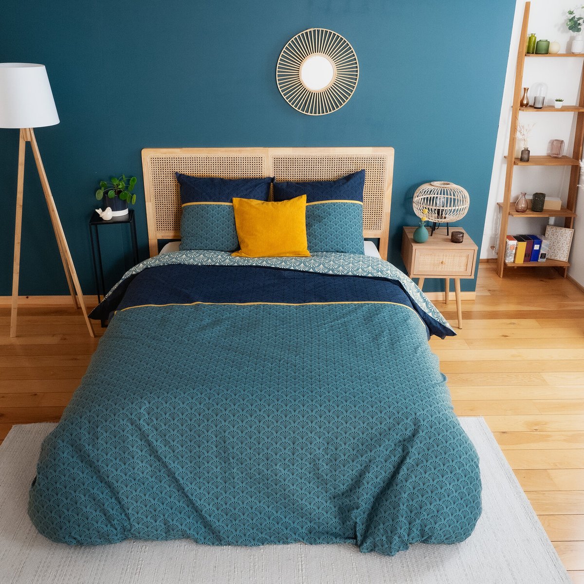 Parure de couette en coton, JADE bleu foncé, C DESIGN HOME TEXTILE