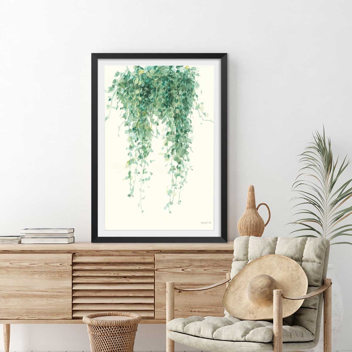 Affiche plante succulente illustrée affiche + cadre en bois - noir, HEXOA