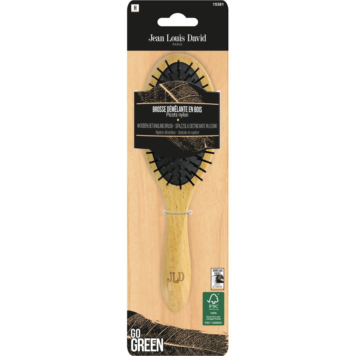 Brosse à cheveux JLD - BROSSE DEMELANTE BOIS FSC couleur unique, JEAN LOUIS DAVID