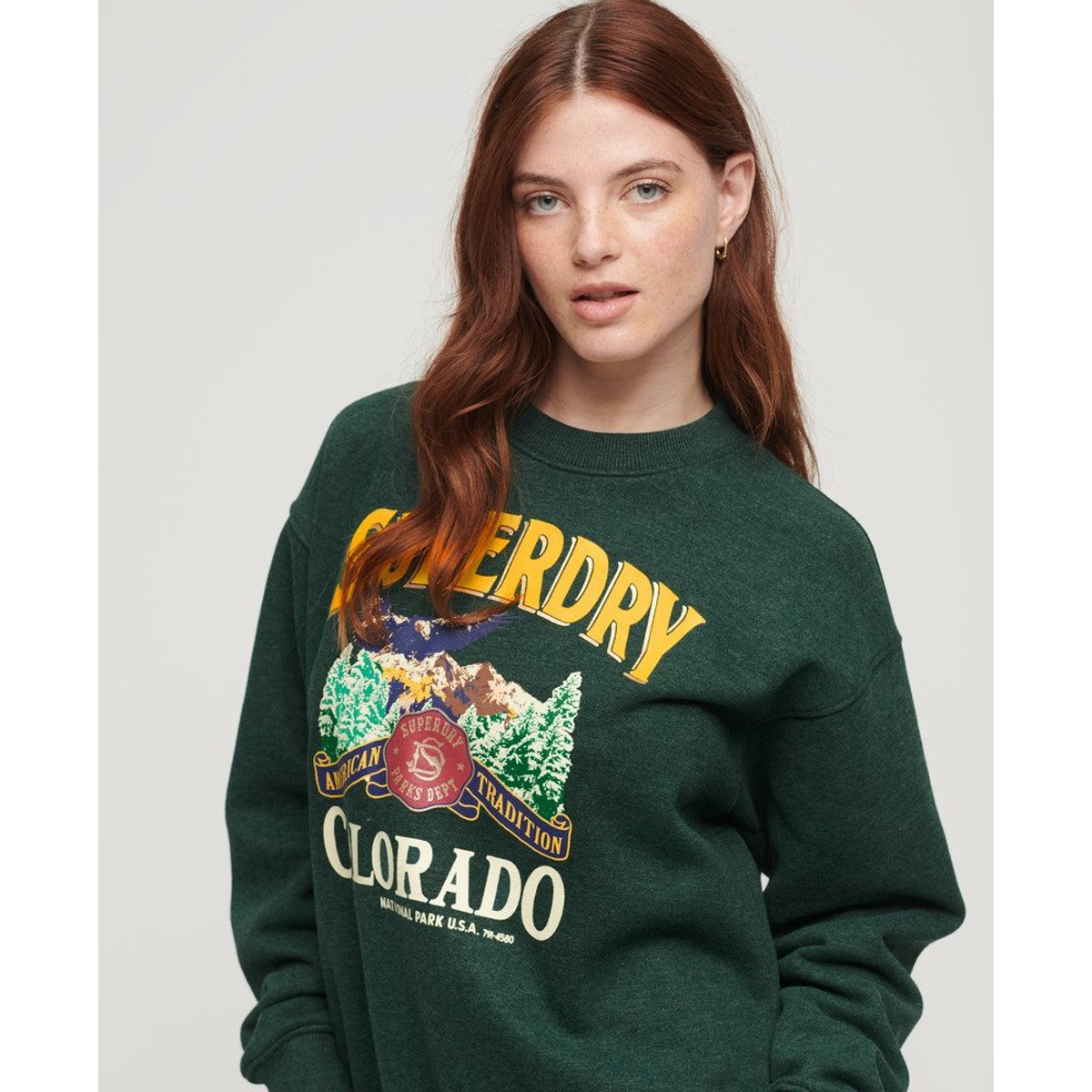 Sweat ras du cou à motif Travel Souvenir vert jade chiné, SUPERDRY