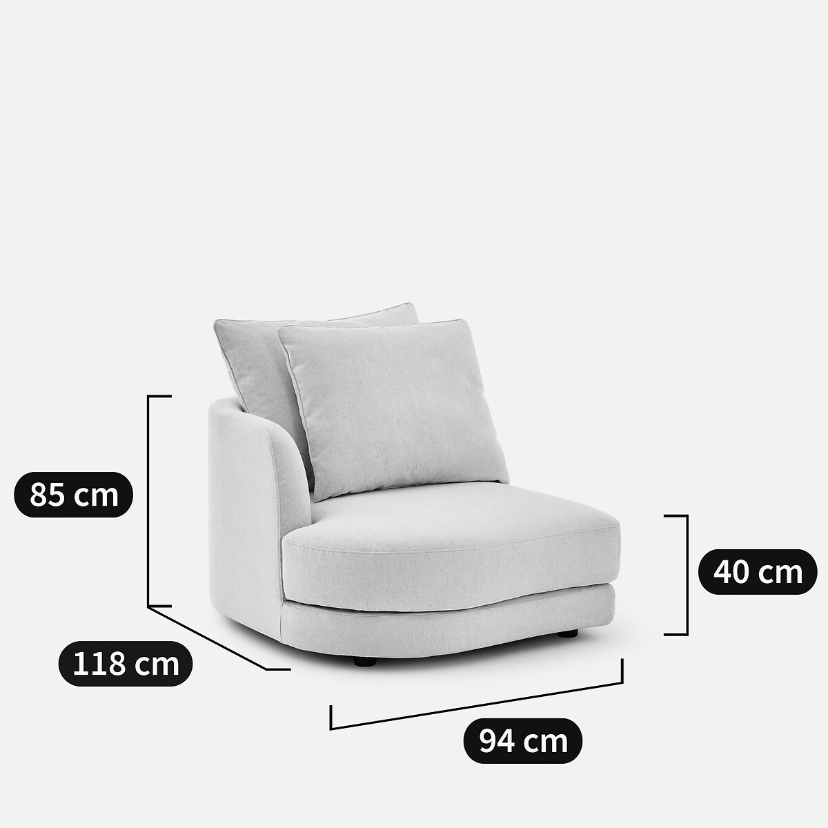 Demi-canapé gauche, arrondi, modulable en toile chinée, TIBERIO ivoire, AM.PM