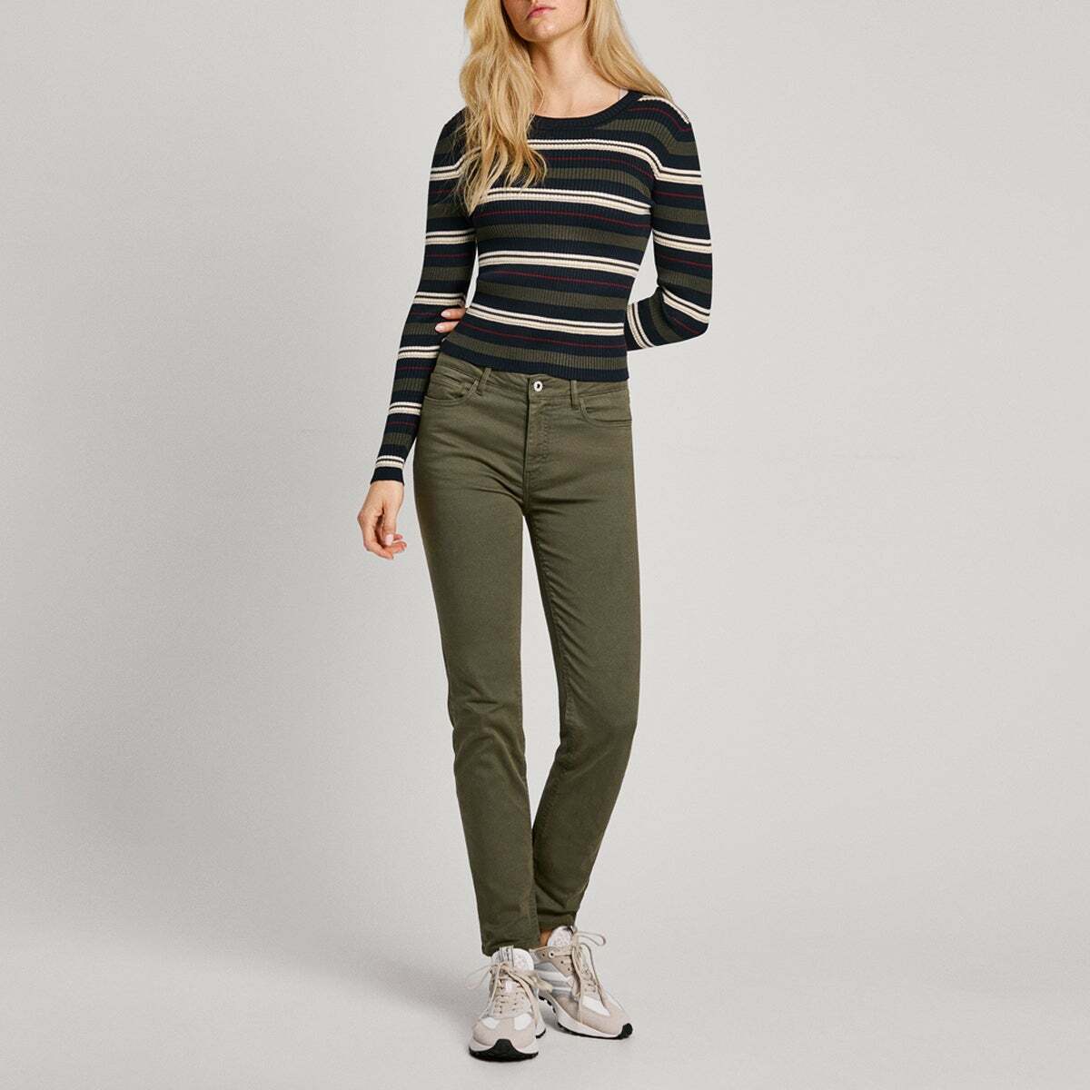 Pull À Rayures Encôtelée vert feuille, PEPE JEANS