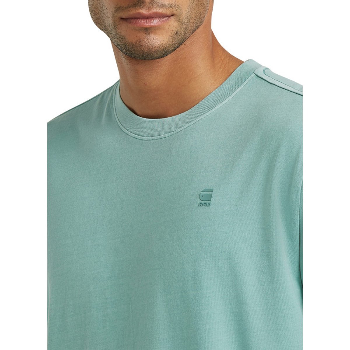 T-shirt en coton biologique vert d'eau uni avec un logo sur le coeur bleu, G-Star RAW