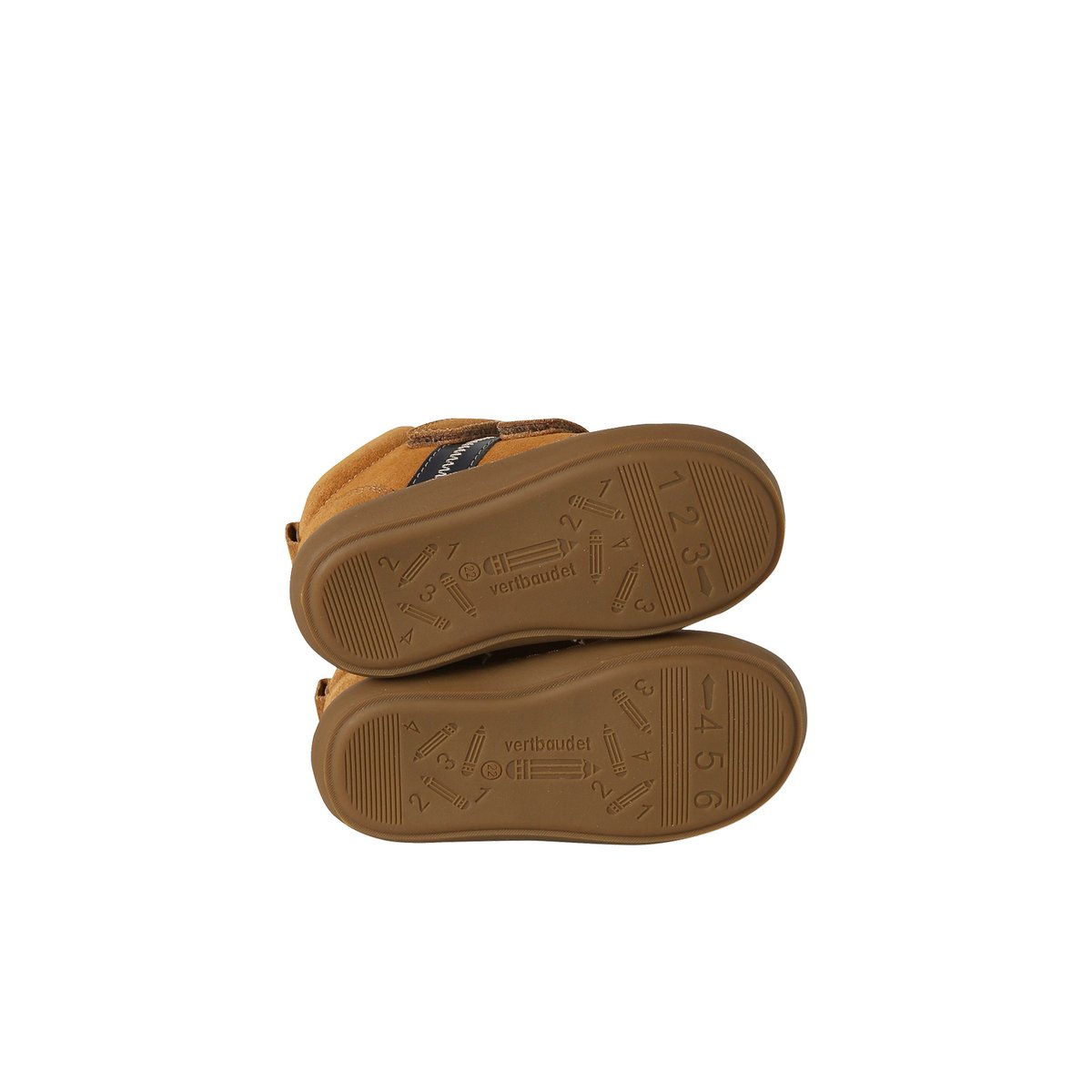 Baskets bébé cuir à scratchs camel, VERTBAUDET