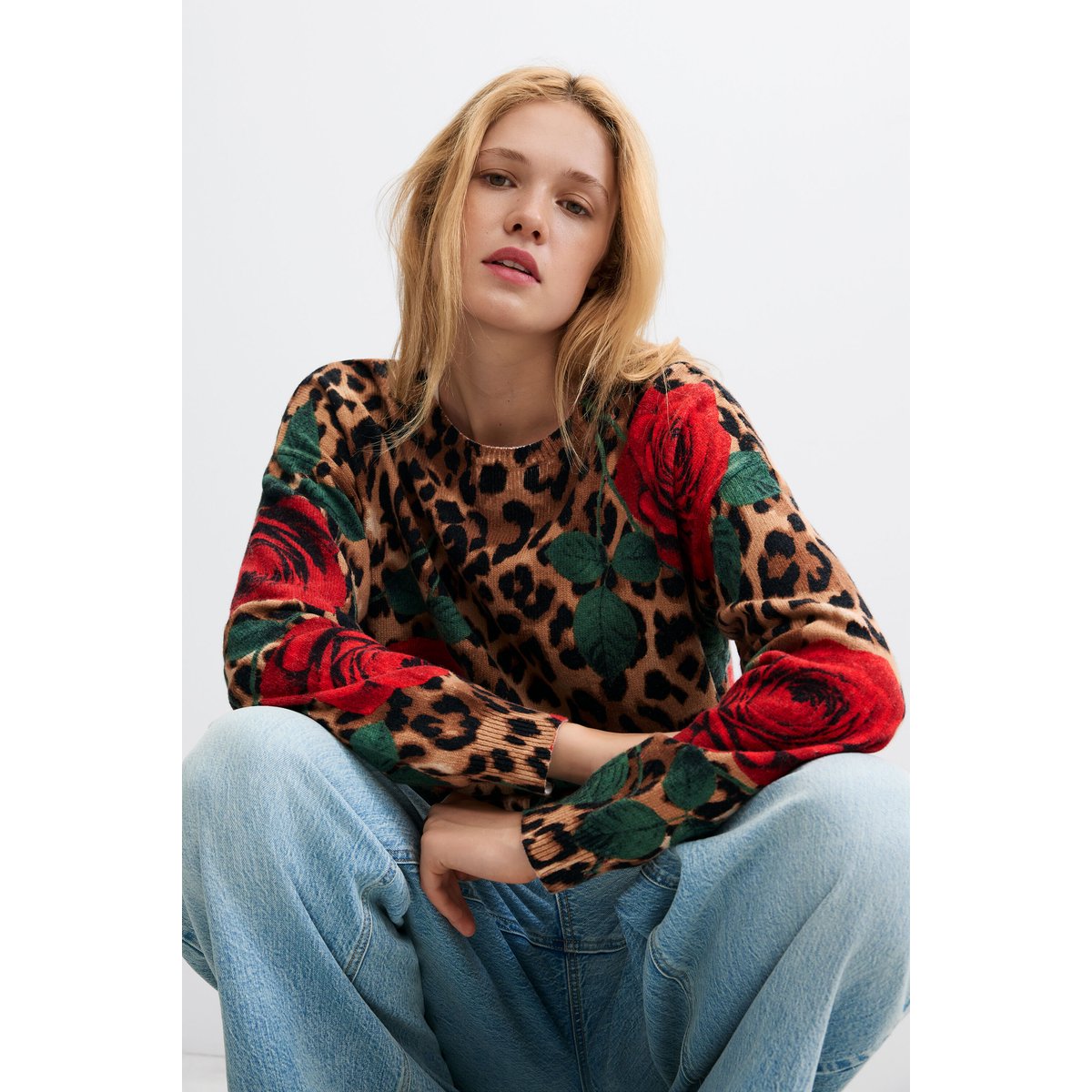 pull rose en grosse maille marron, DESIGUAL