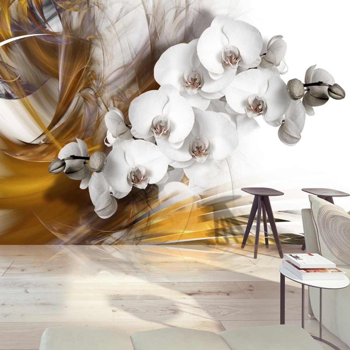 Papier peint intissé panoramique Fleurs Orchid on fire gris / argent, EDEN
