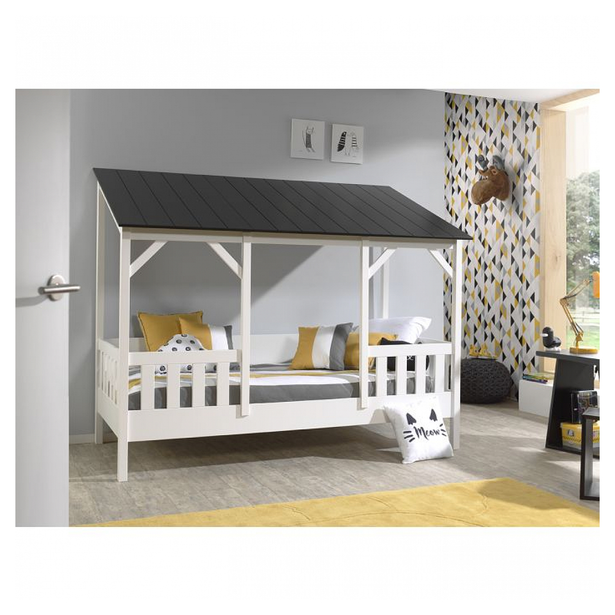MALIA Lit cabane avec toit couleur unique, VIPACK