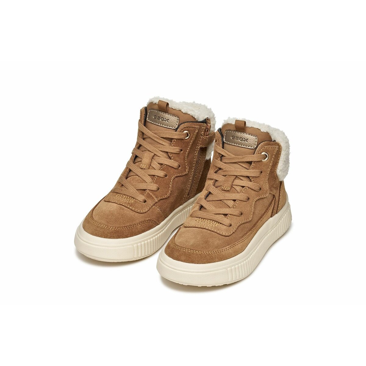 Kids Laquinny High Top Trainers with Faux Fur Lining brown, GEOX