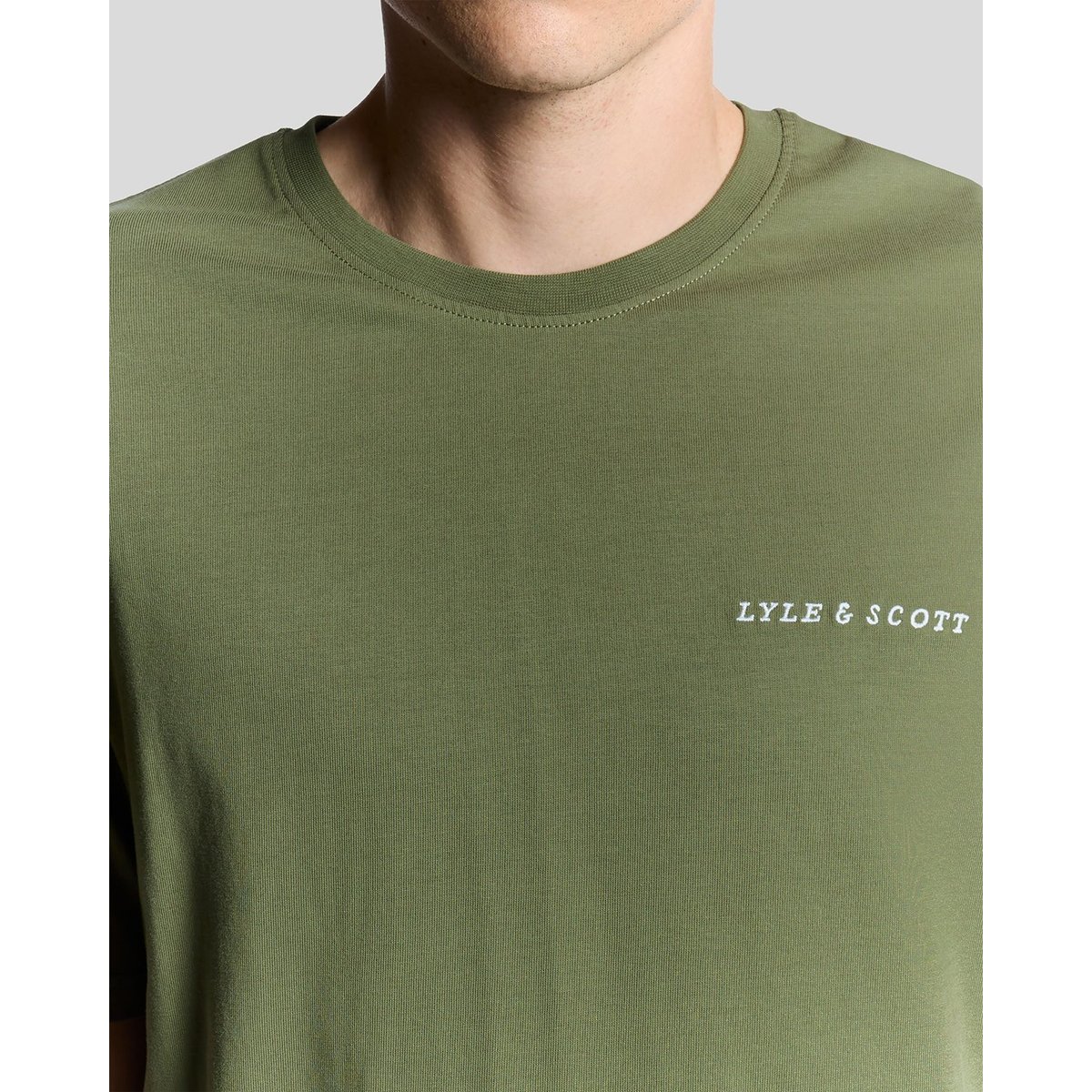 T-shirt logo script en coton col rond vert olive, LYLE & SCOTT
