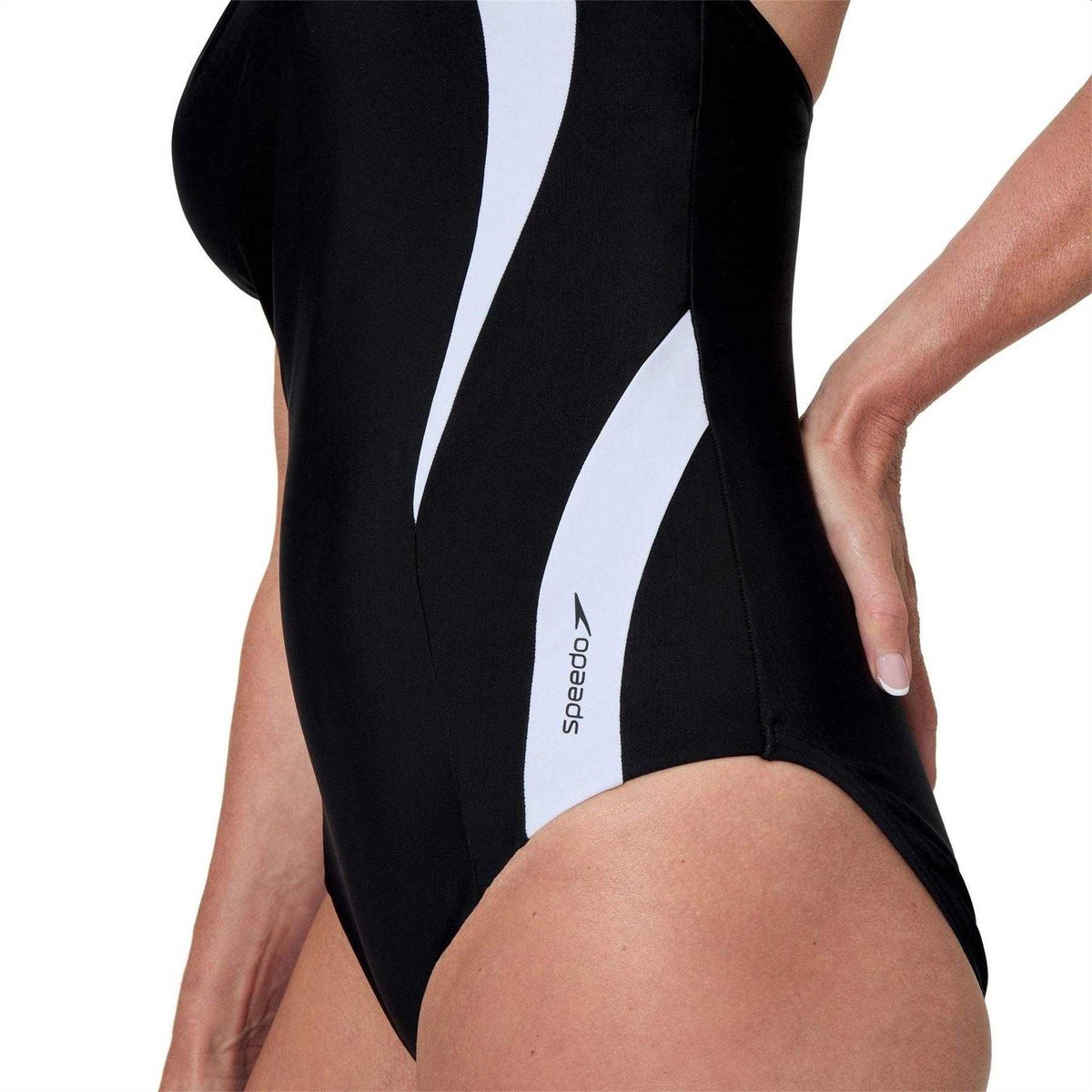 Maillot de bain 1 pièce motif/style panneau contrasté anthracite / blanc, SPEEDO