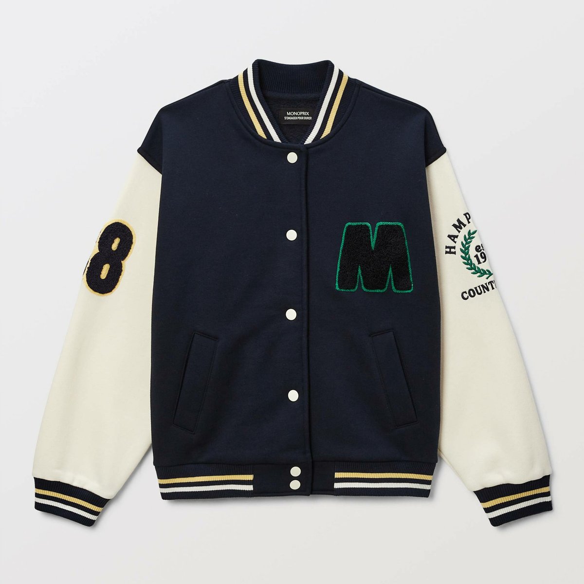 Veste teddy brodée en molleton marine, MONOPRIX