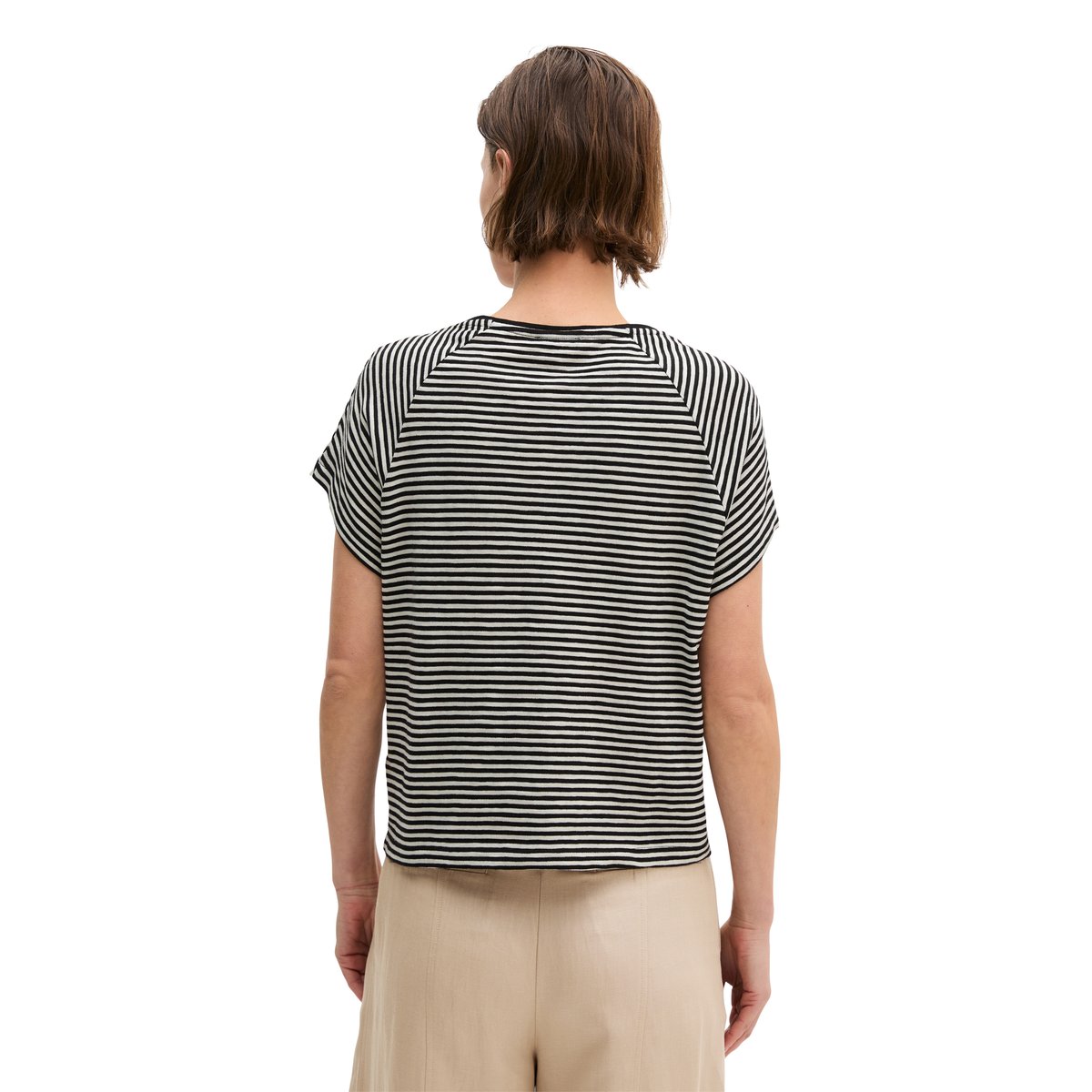 T-shirt rayé régulier en jersey simple de coton noir, MARC O'POLO