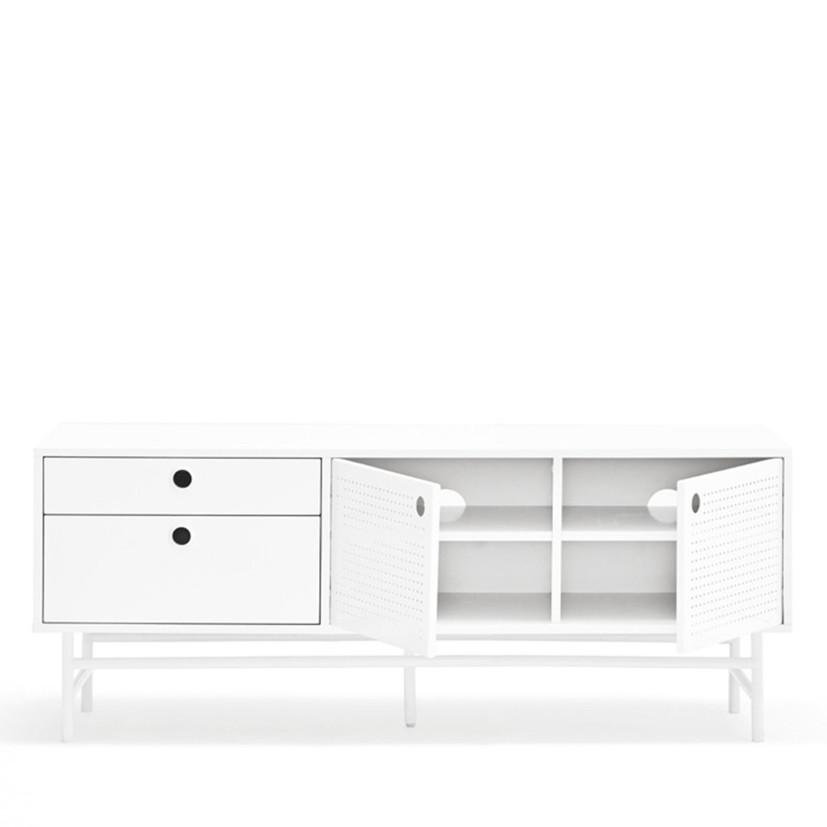 Buffet en bois 2 portes 2 tiroirs L140cm- PUNTO blanc, TEULAT