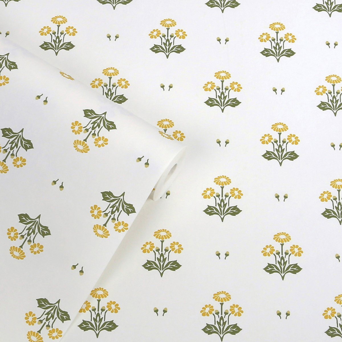 Papier peint Fleurs de marguerite Harthill Daisy jaune, vert, LAURA ASHLEY