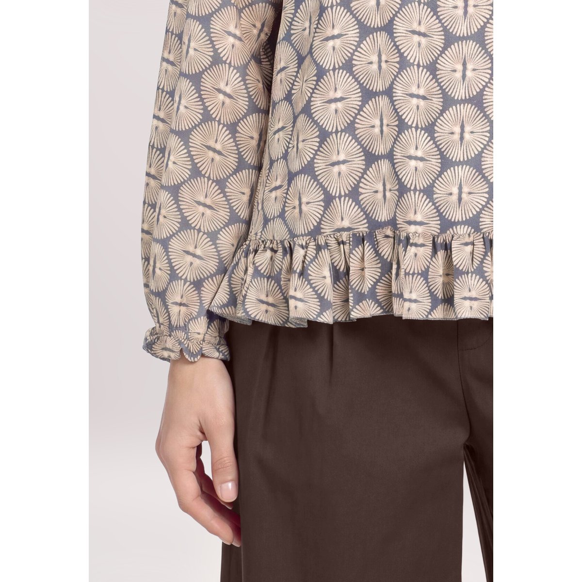 Blouse casual à fronce bleu/beige, CARTOON