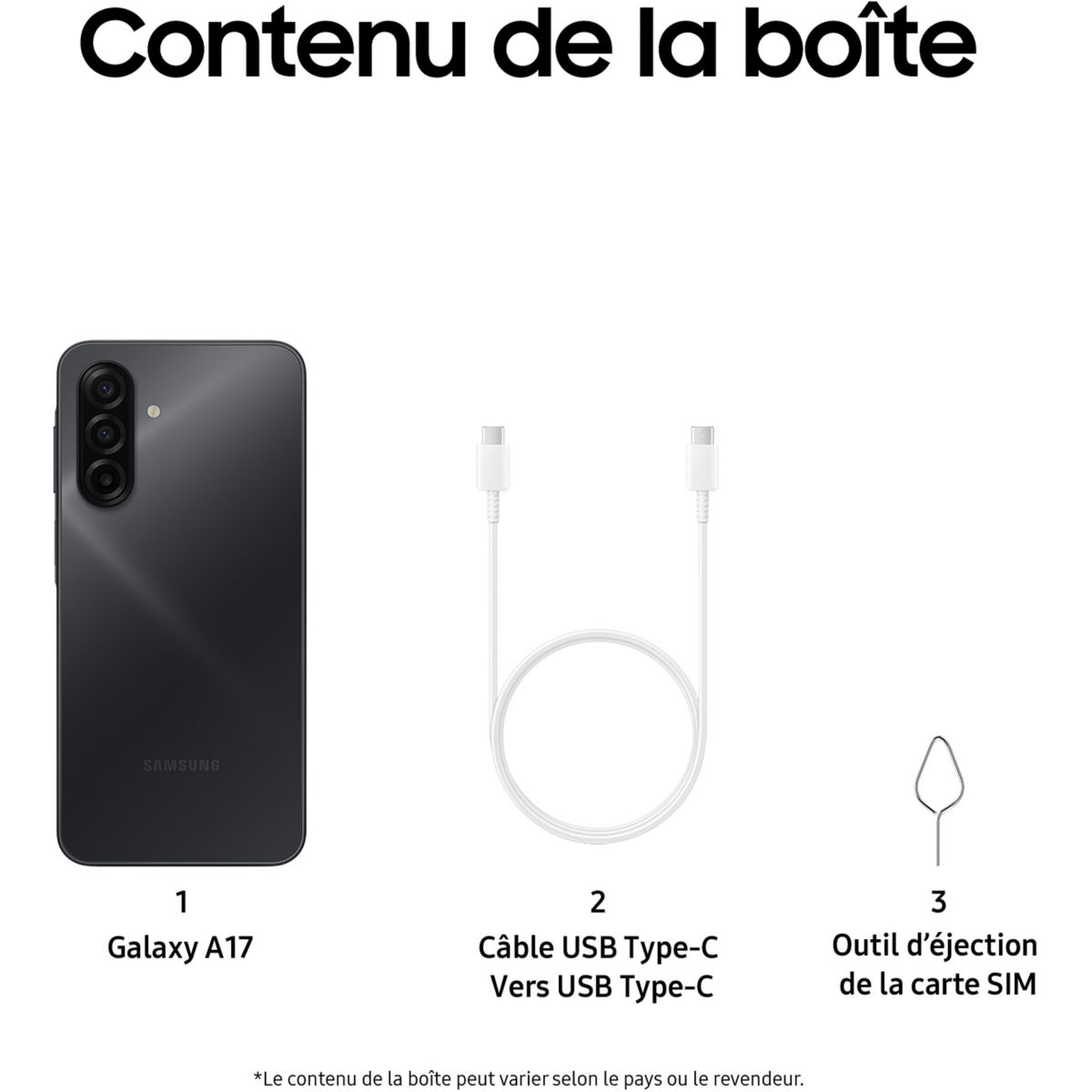 Smartphone Galaxy A17 4G 128 Go Noir couleur unique, SAMSUNG