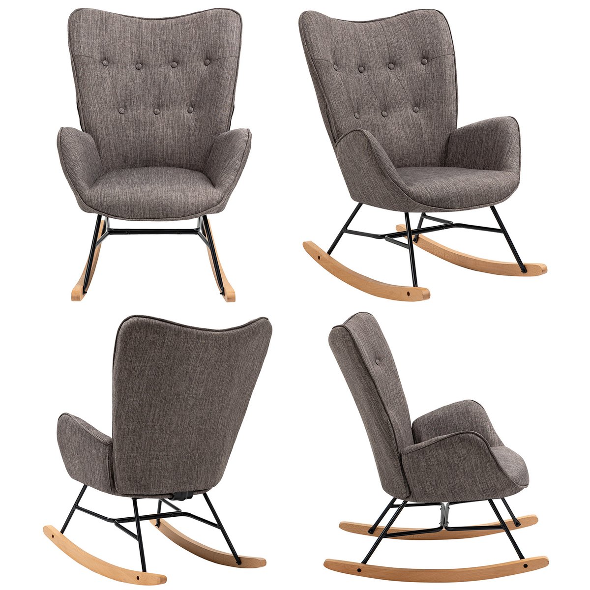 Fauteuil à bascule rocking chair scandinave, EPPING gris foncé, MEUBLES COSY