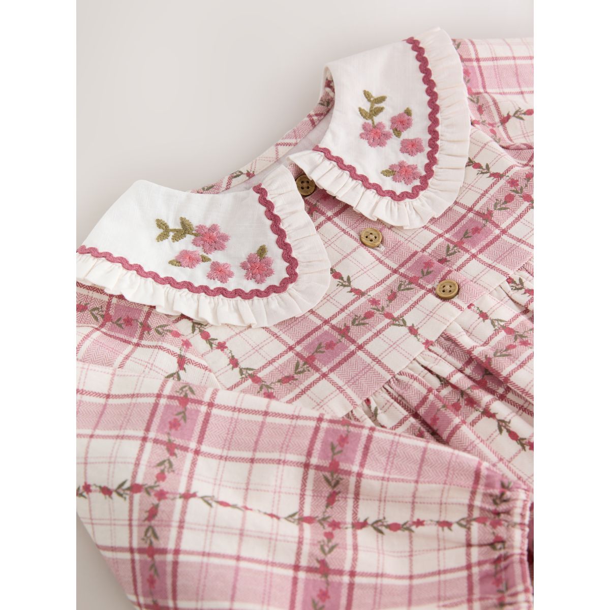 Robe à col et manches longues rose à carreaux, NEXT