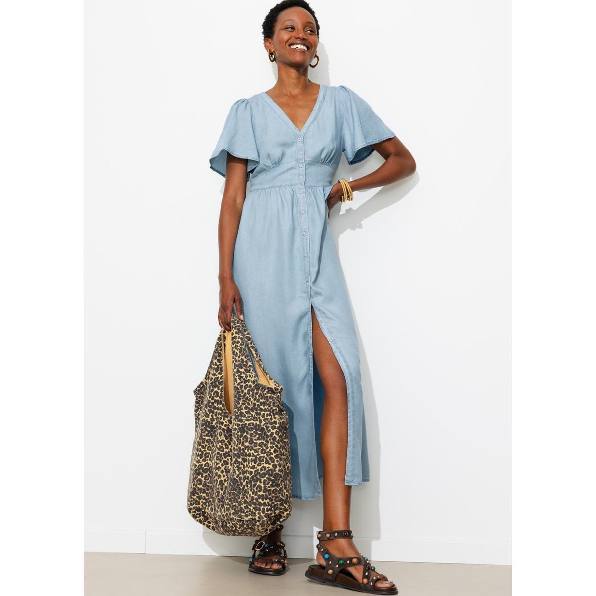 Robe longue en lyocell jean clair, PROMOD