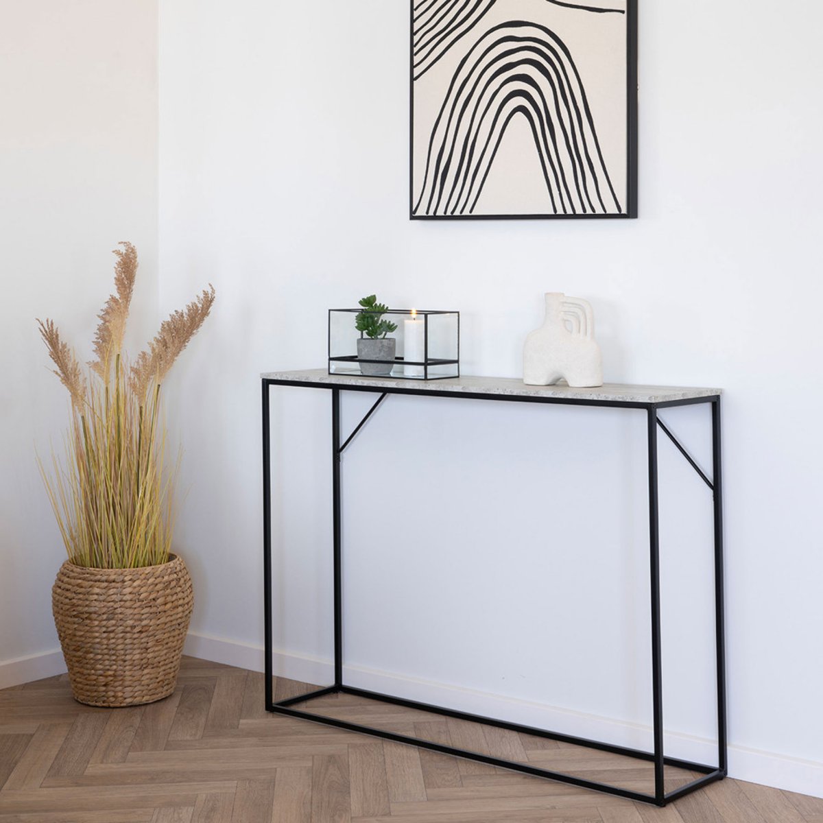 Console effet travertin et métal- VITA beige, HOUSE NORDIC