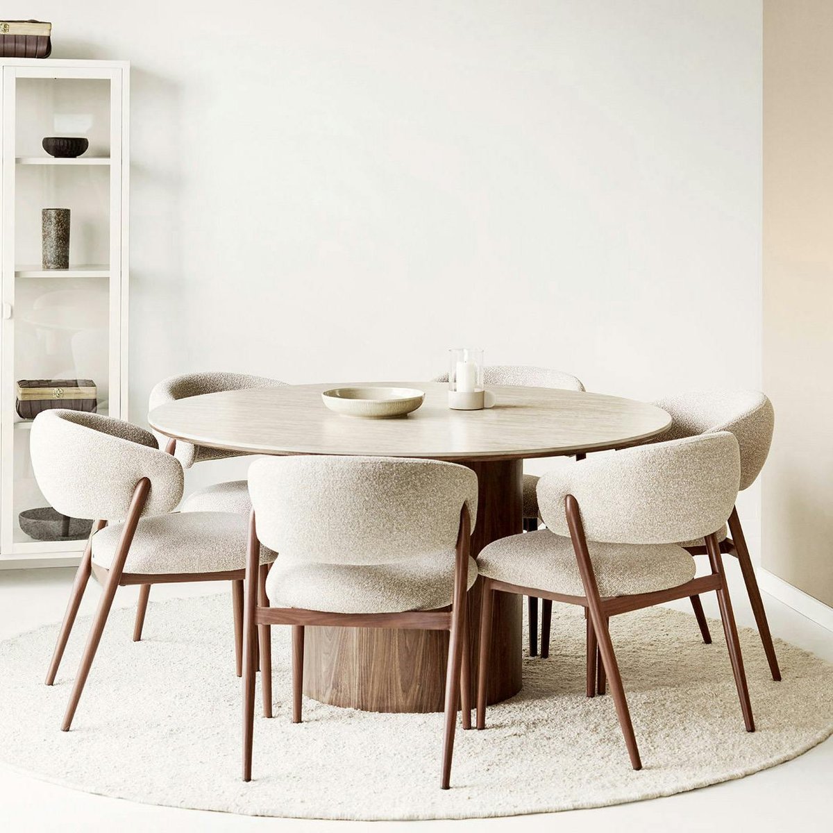 Table à manger ronde en céramique aspect travertin ø140 PRATO beige, PIER IMPORT