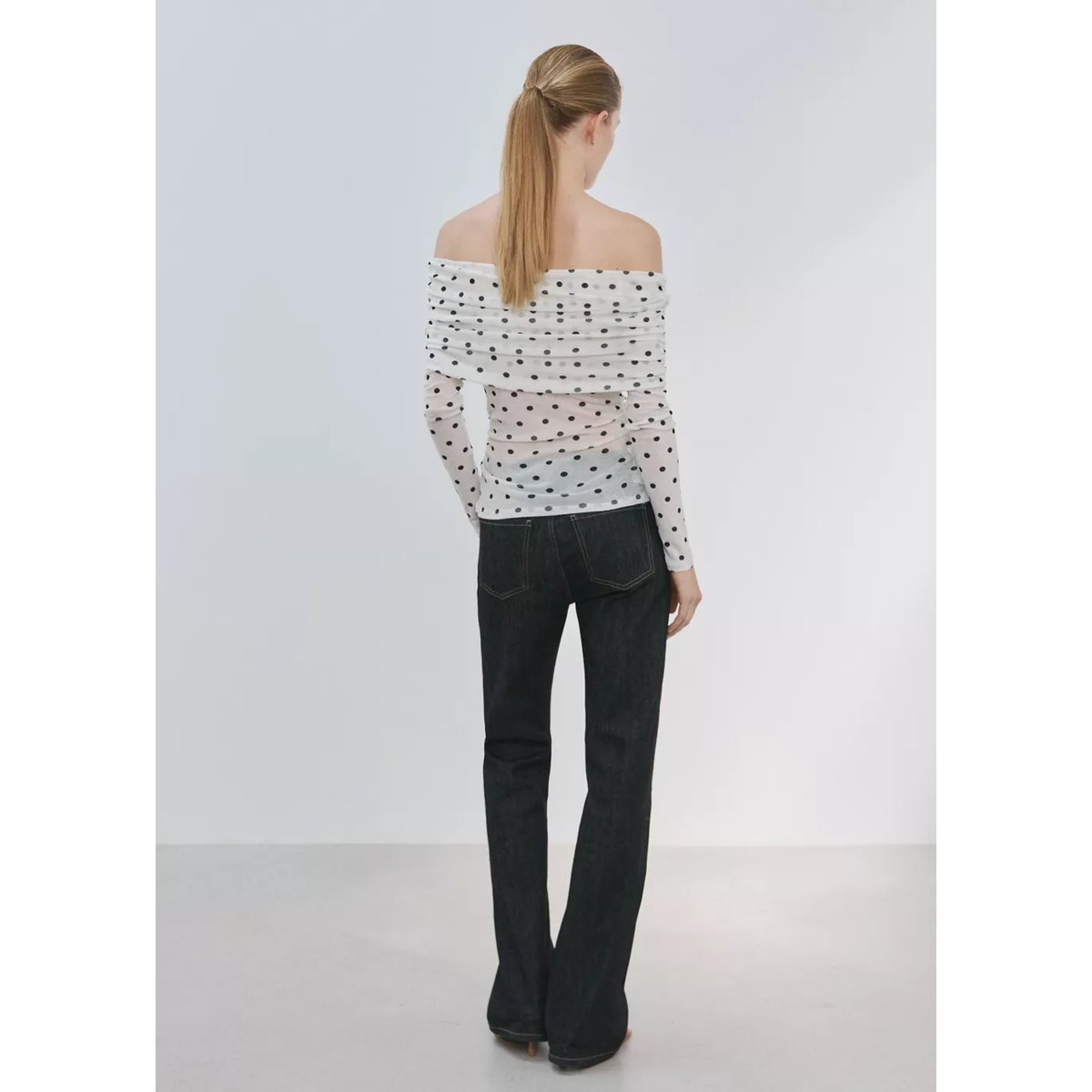T-shirt à pois bustier blanc, MANGO
