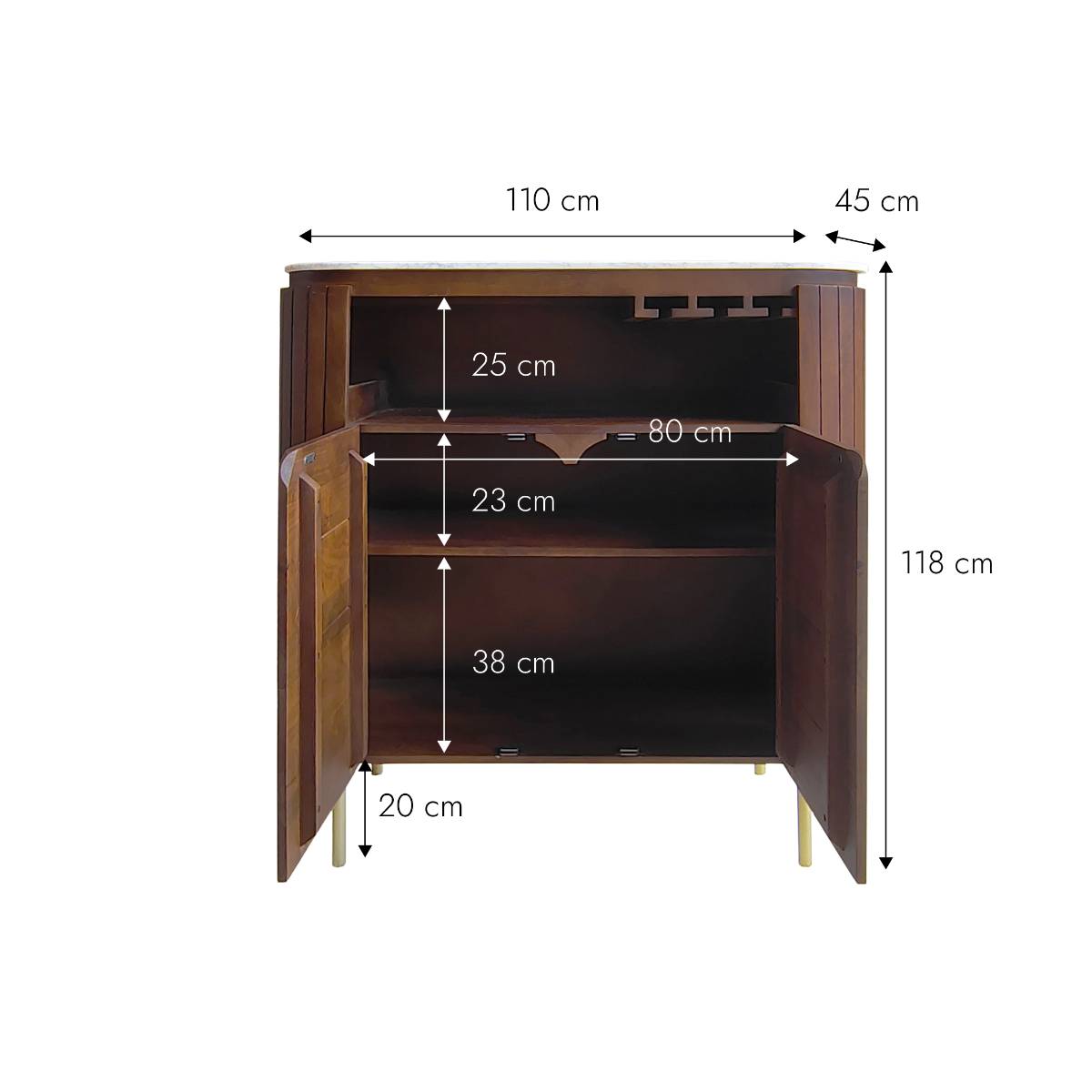 Meuble bar en bois de manguier et marbre SIENNE bois foncé, MADE IN MEUBLES
