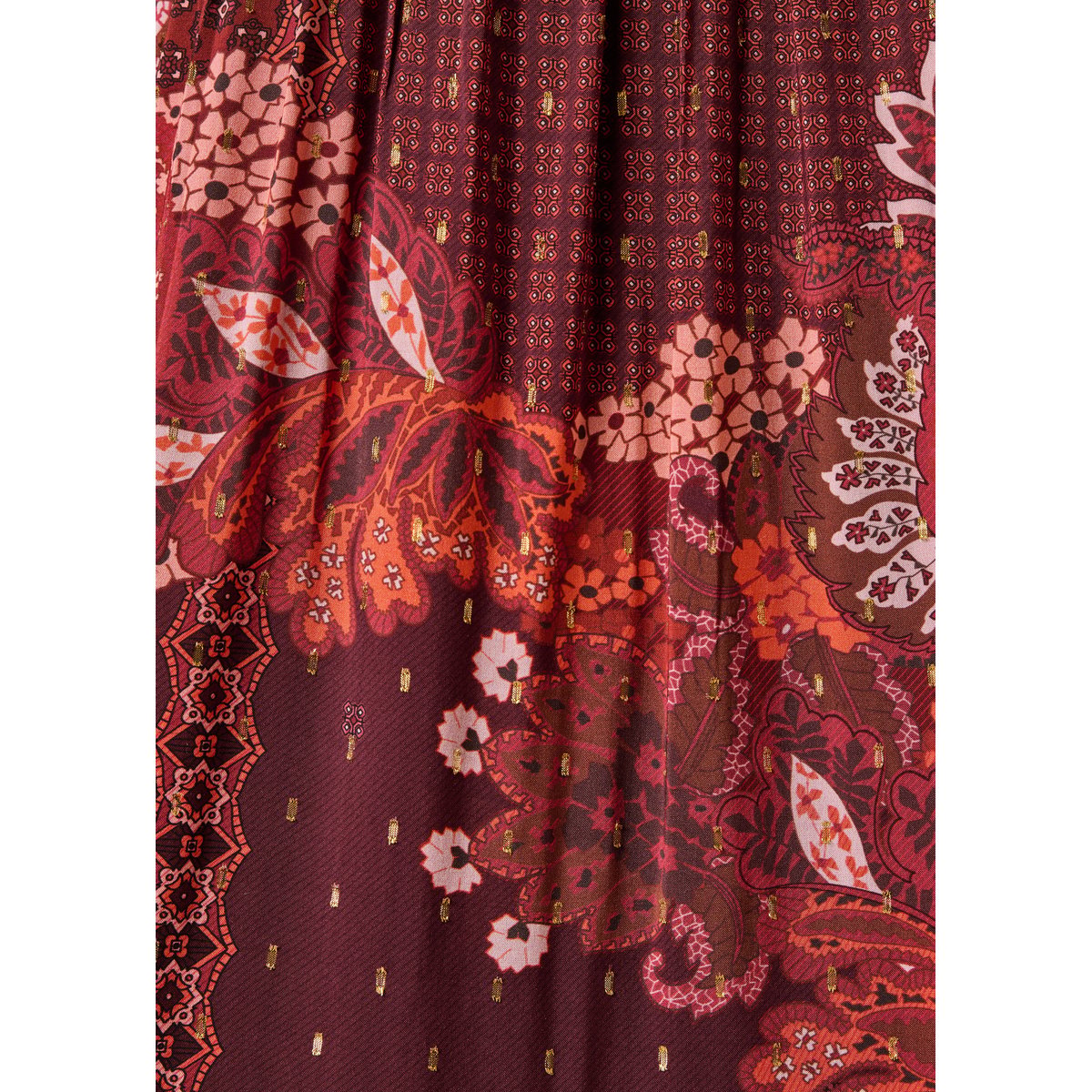 Robe longue imprimée manches longues encolure tunisienne rouge, LA FEE MARABOUTEE