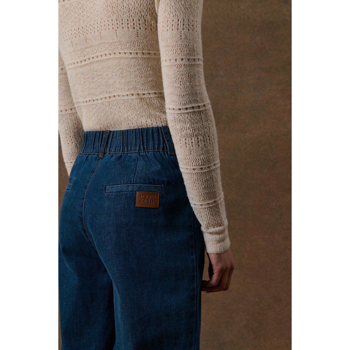Pull col montant en maille ajourée, KARESTA crème, LOUISE MISHA
