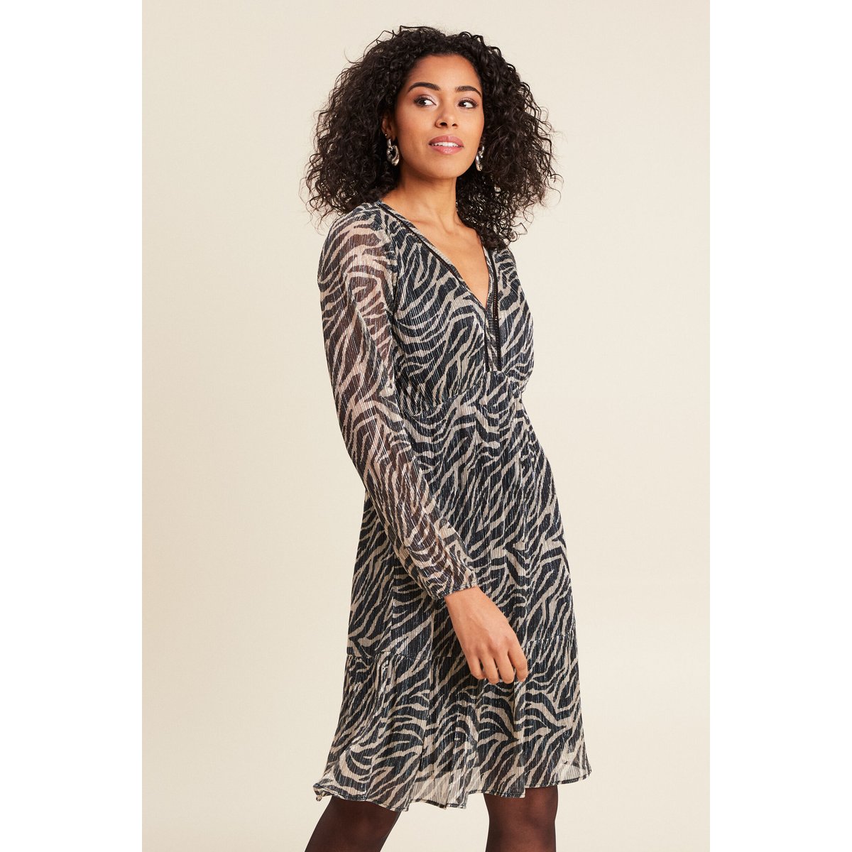 Robe évasée manches longues noir, BREAL