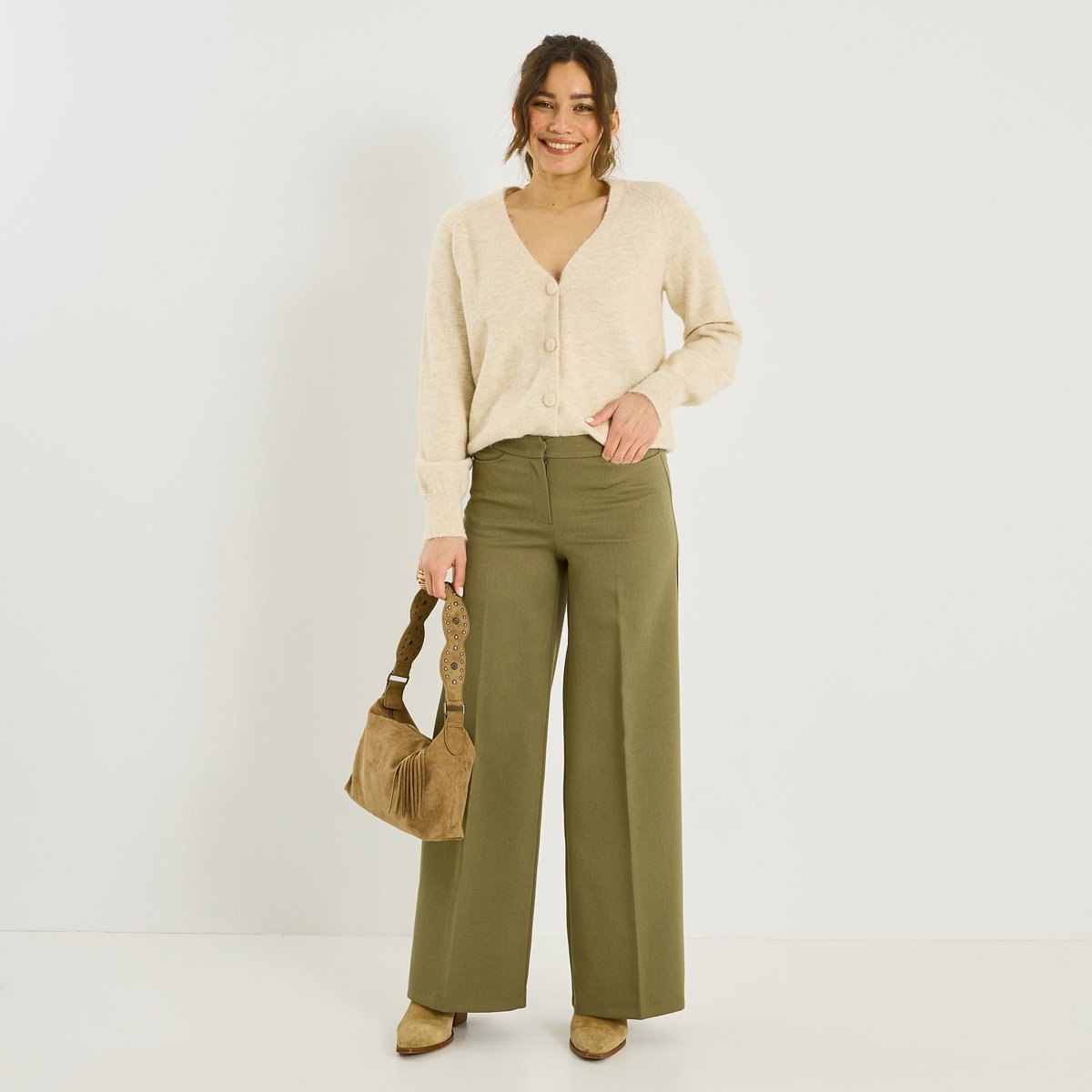 Pantalon tailleur large vert kaki, GRAIN DE MALICE