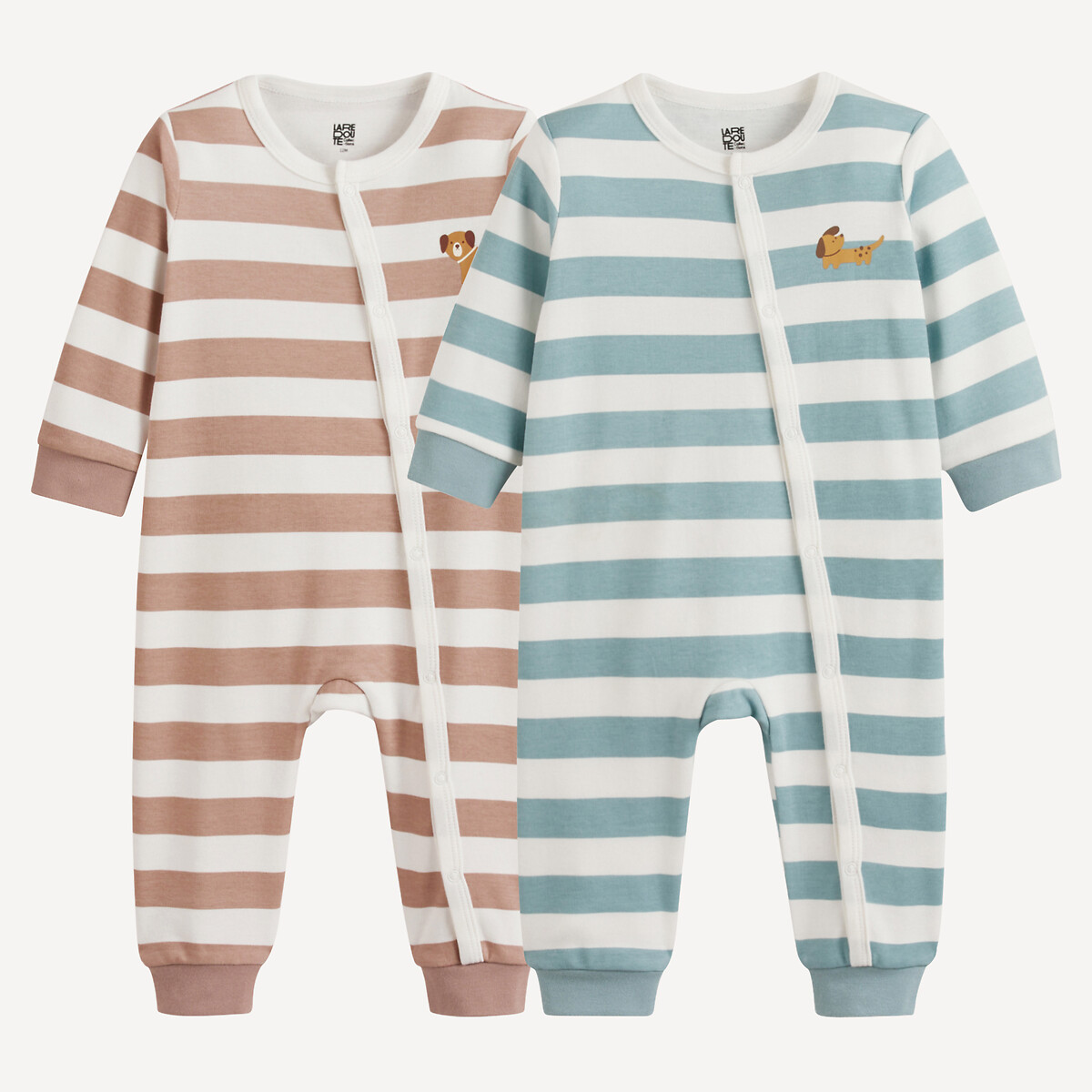 Lot de 2 pyjamas 1 pièce sans pieds rayés assortis, LA REDOUTE COLLECTIONS