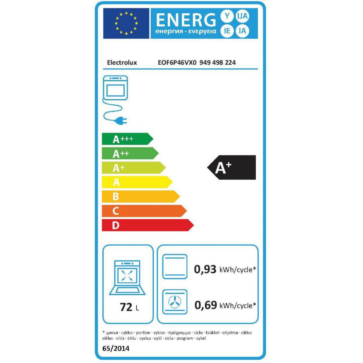 Four encastrable EOF6P46VX0 Pyrolyse Chaleur tournante 72L Noir et Inox couleur unique, ELECTROLUX