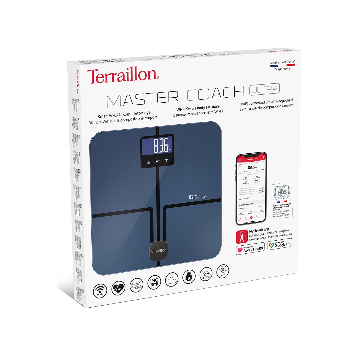 Pèse personne connecté Master Coach Utra couleur unique, TERRAILLON