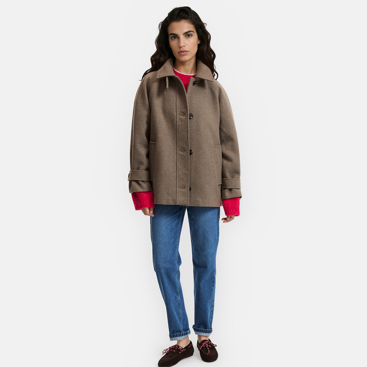 Short Flared Coat taupe brown, LA REDOUTE COLLECTIONS