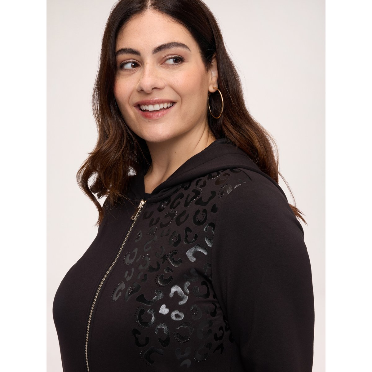 Sweat ouvert avec imprimé maculé noir, FIORELLA RUBINO