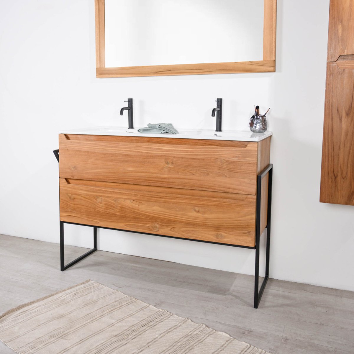 Meuble salle de bain en teck et céramique Vila 120cm blanc, WANDA COLLECTION
