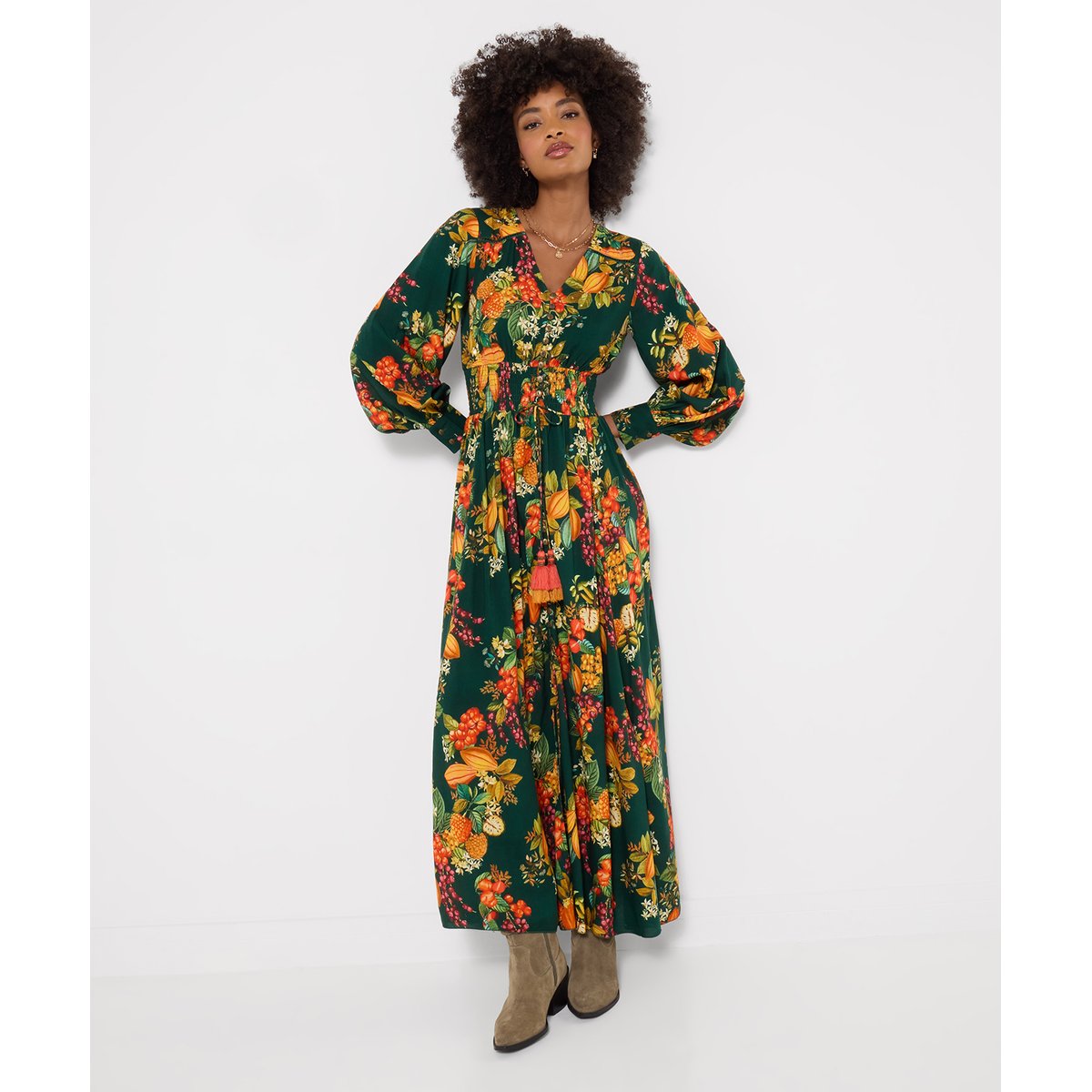Robe Longue à Manches Longues Imprimé Fruits Selena vert, JOE BROWNS