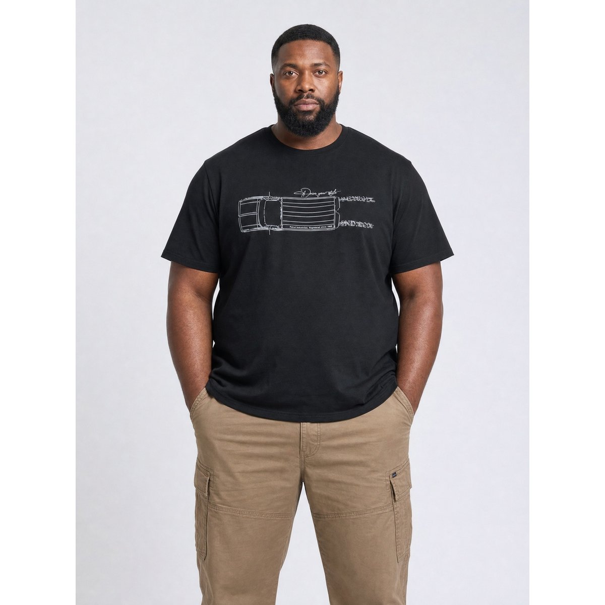 T-shirt grande taille à motif relief morrison noir deep black, PETROL INDUSTRIES