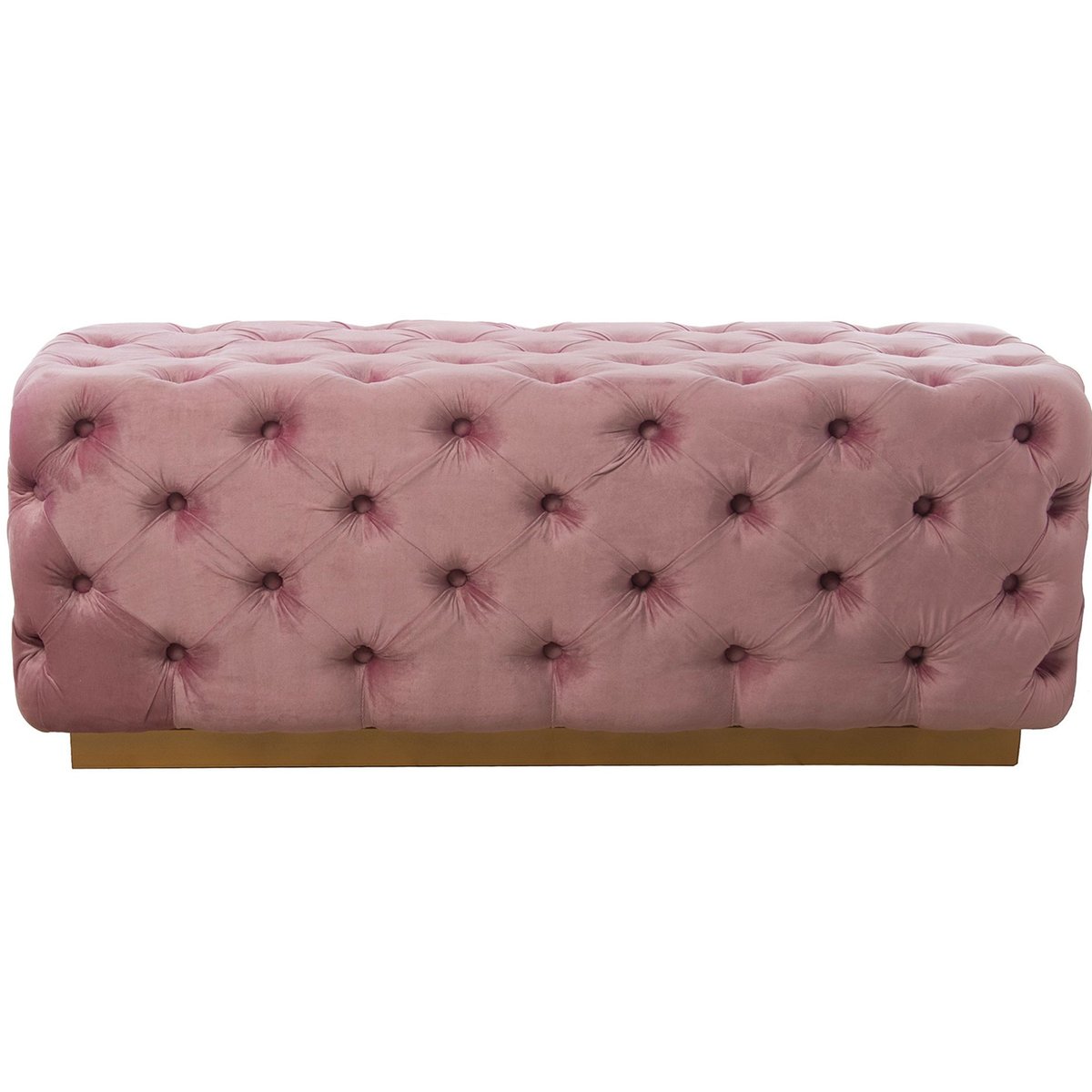 Banquette bout de lit capitonné velours rose et pied doré 125x45x47cm rose, WADIGA