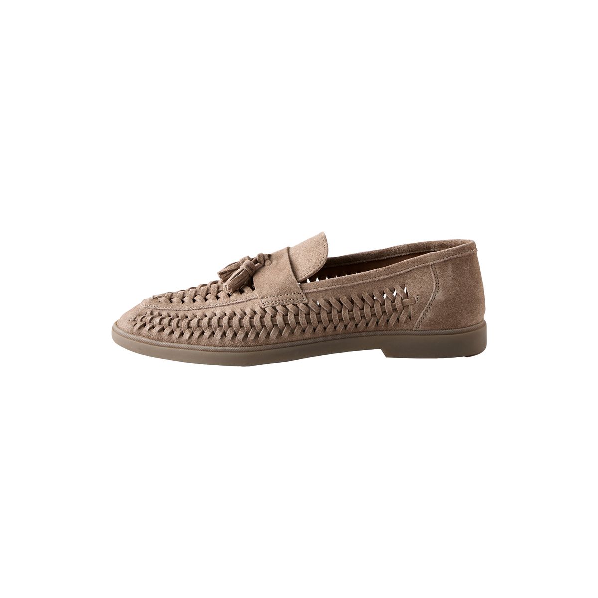 Mocassins à glands en daim effet tressé grège, NEXT
